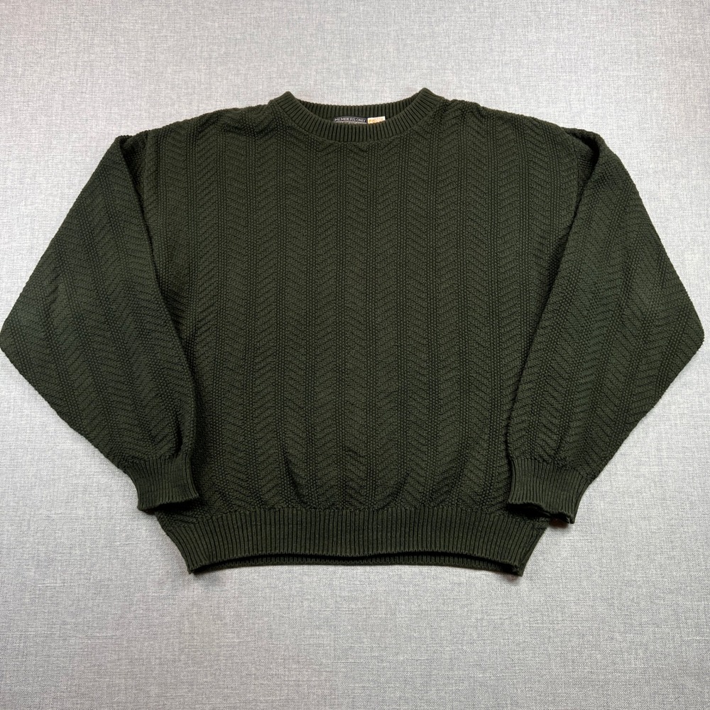 VTG 90s Members Only Textured Knit Crewneck Sweater Men M Olive Cotton Grandpa